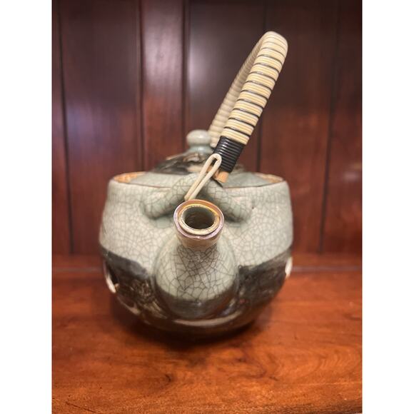 Otagiri Somaware Somayaki Gray-Green Heart Double Walled Tea Kettle 1940s - Picture 8 of 9